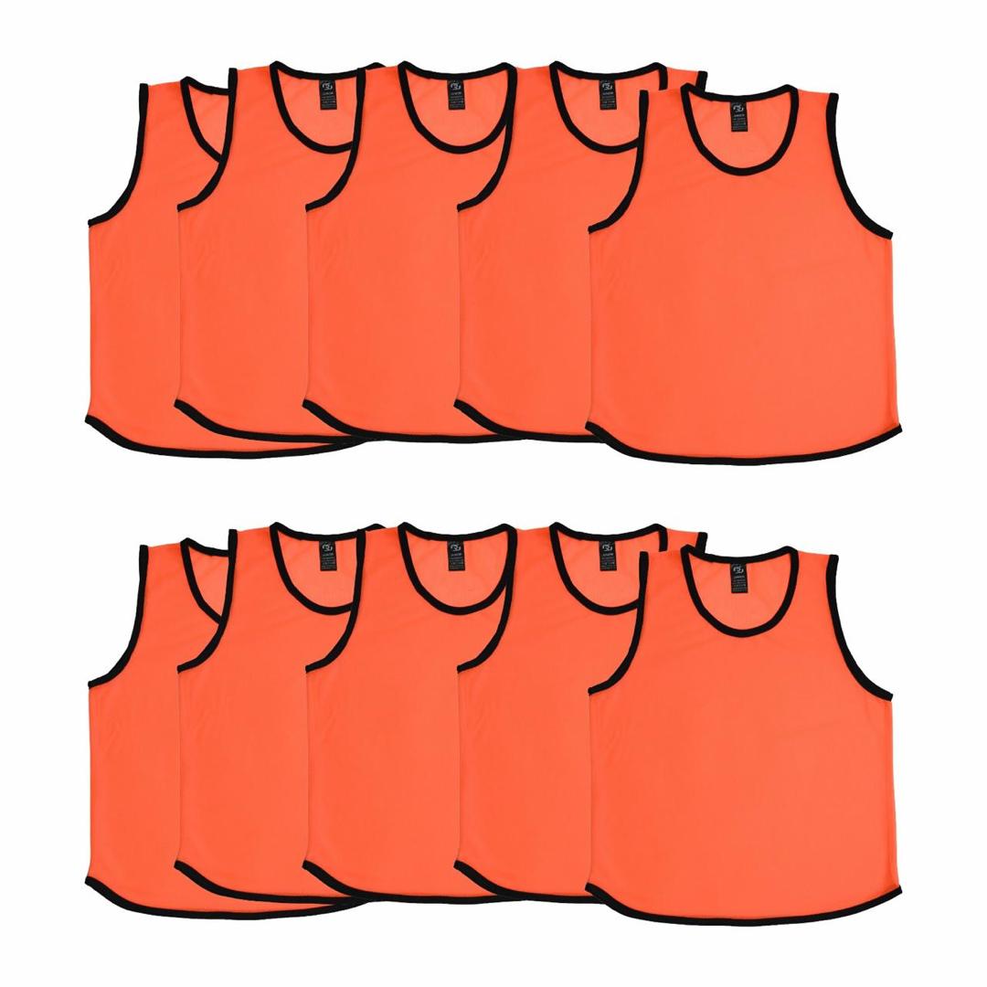 Hero Sports Training Vest Bibs Pack of 12 – Orange/Green with Black Trim (Unisex, Lightweight)