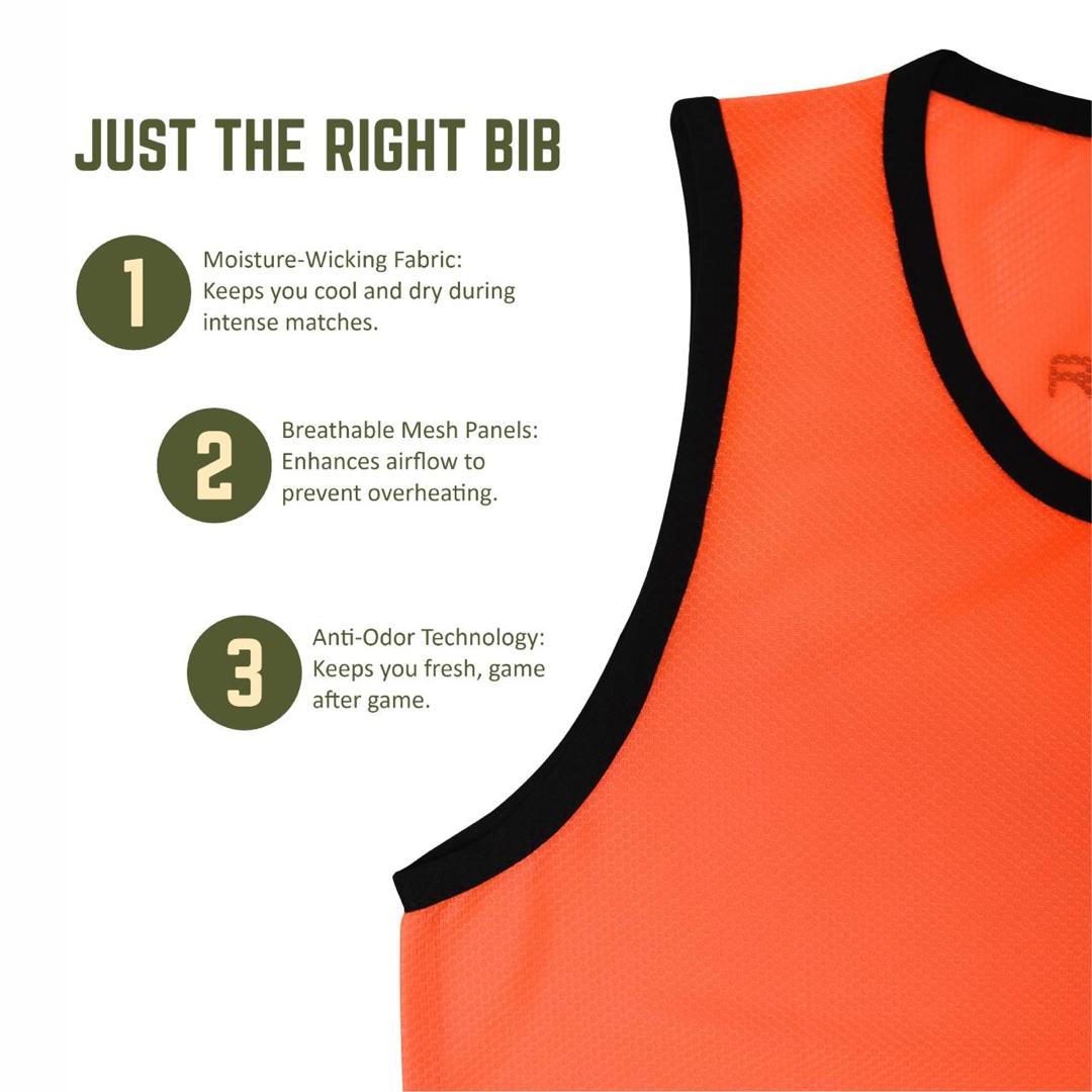 Hero Sports Training Vest Bibs Pack of 12 – Orange/Green with Black Trim (Unisex, Lightweight)